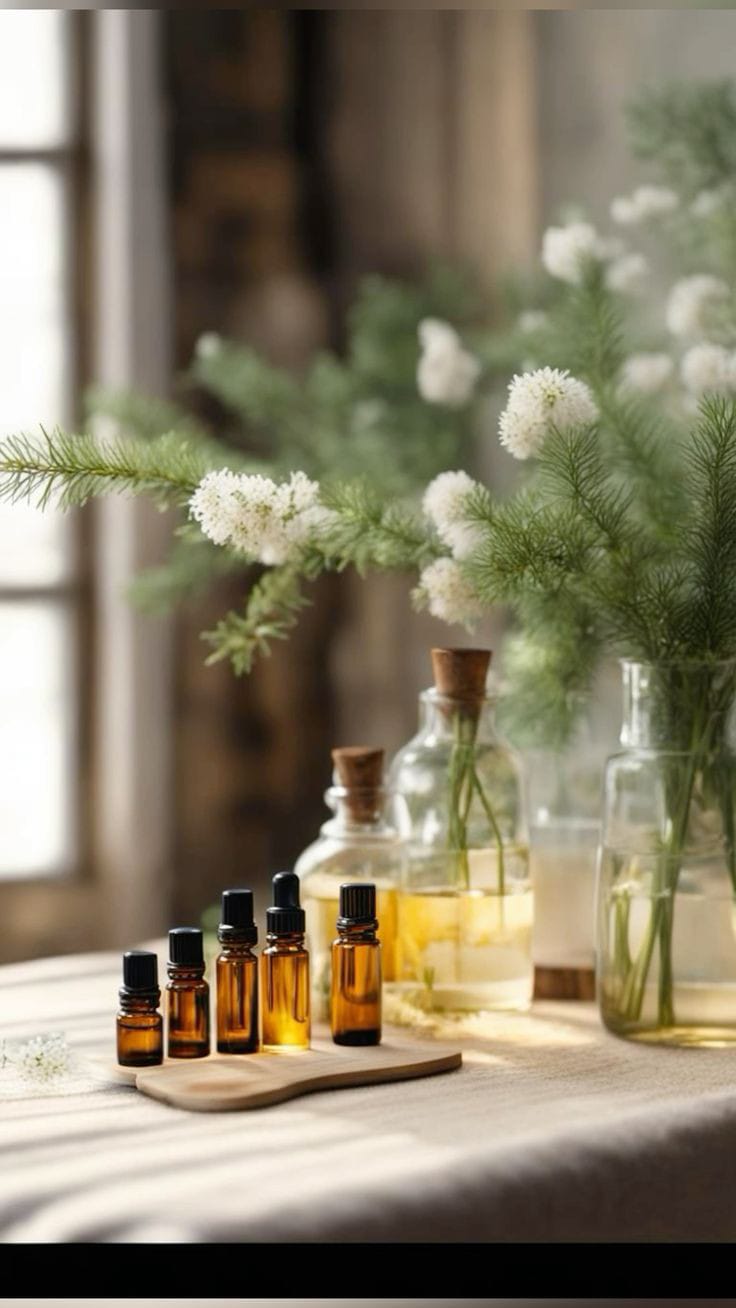 About De La Terre Bottles of essential oils